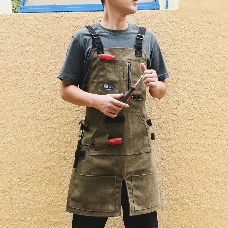 Japanese Outdoor Work Clothes Custom Printed Logo Gardening Carpenter Waist Clothing Wear-resistant Denim Canvas Apron