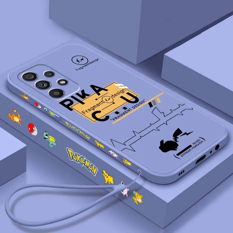 P-Pokemons P-Pikachus Luxury For Samsung 20 10 A72 A71 A56 A55 A54 A53 A52 A51 A42 A41 A36 A35 A34 Liquid Left Rope Phone Case