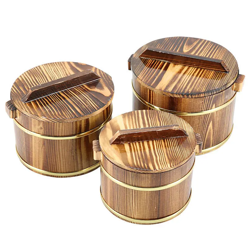 

Wooden Rice Bucket Practical 16cm Multifunctional Round Reusable Wooden Sushi Rice Bowl for Cooking Kitchen Restaurant