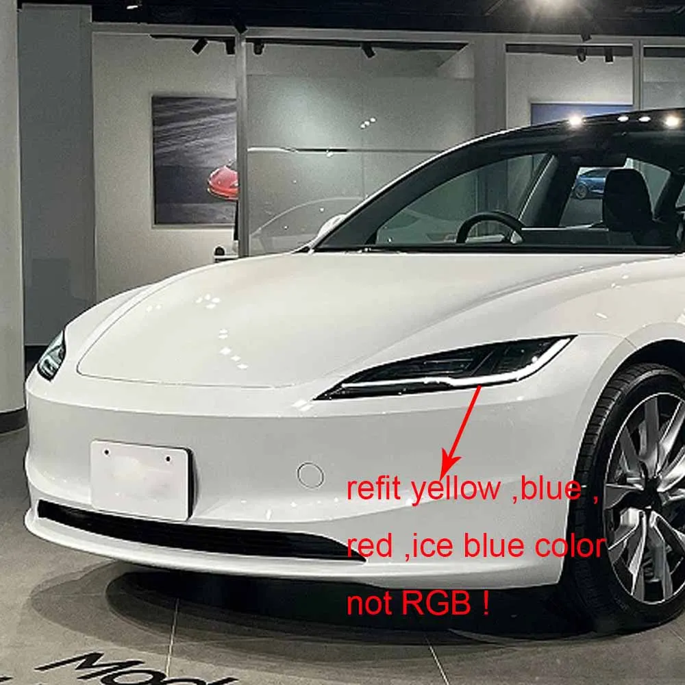 Lemon Yellow Angel Eyes DRL Boards Blue Red Amber Daytime Running Light Source For Newest 2024 Tesla Model 3 Refit Daylight