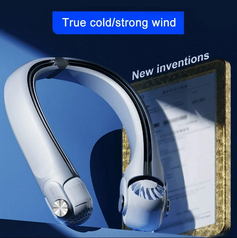 Tragbarer, am Hals montierter Ventilator, USB-Aufladung, verstellbarer, flügelloser Turbinen-Nackenbügelventilator ohne Flügel, geeignet für den Außenbereich – Detail 1