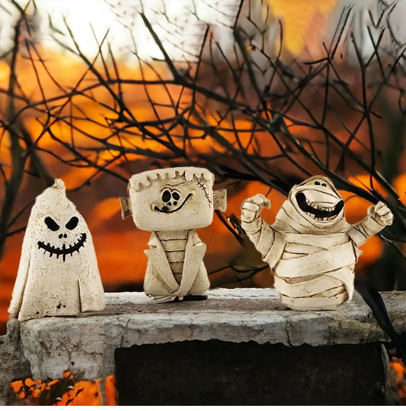 Halloween Resin Statue Home Decoration Pumpkin Head Ghost Desktop Figurines Small Ornaments Living Room Party Scene Craft Decor