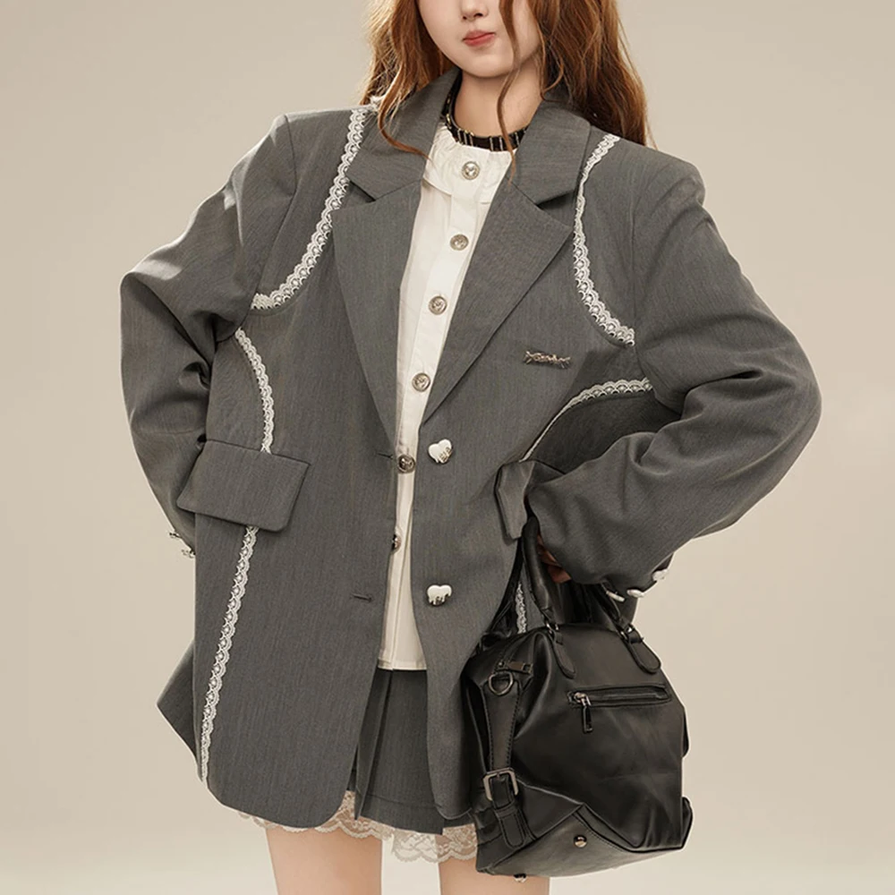 TWOTWINSTYLE Designer Solid Blazer For Women Notched Collar Long Sleeve Patchwork Pocket Temperament Coat Female Fashion Autumn