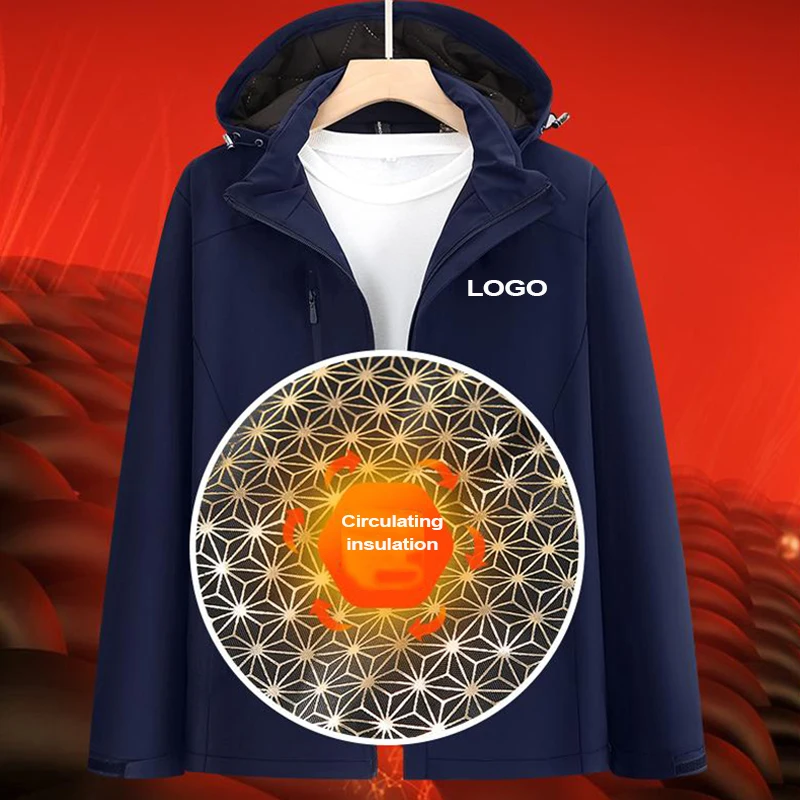 

Custom Logo Winter Jacket - Team Hiking Coat | LS-T08 Graphene Thermal Lined Waterproof Windbreaker, Detachable Hood Fleece Jack