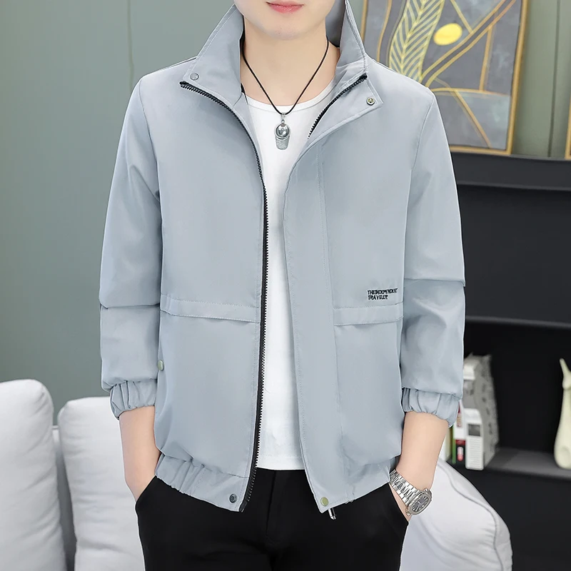 

Мужская повседневная куртка с воротником-стойкой, весна-осень, новая модная модель, простая универсальная рабочая одежда, верхняя одежда из полиэстера с длинными рукавами Z...