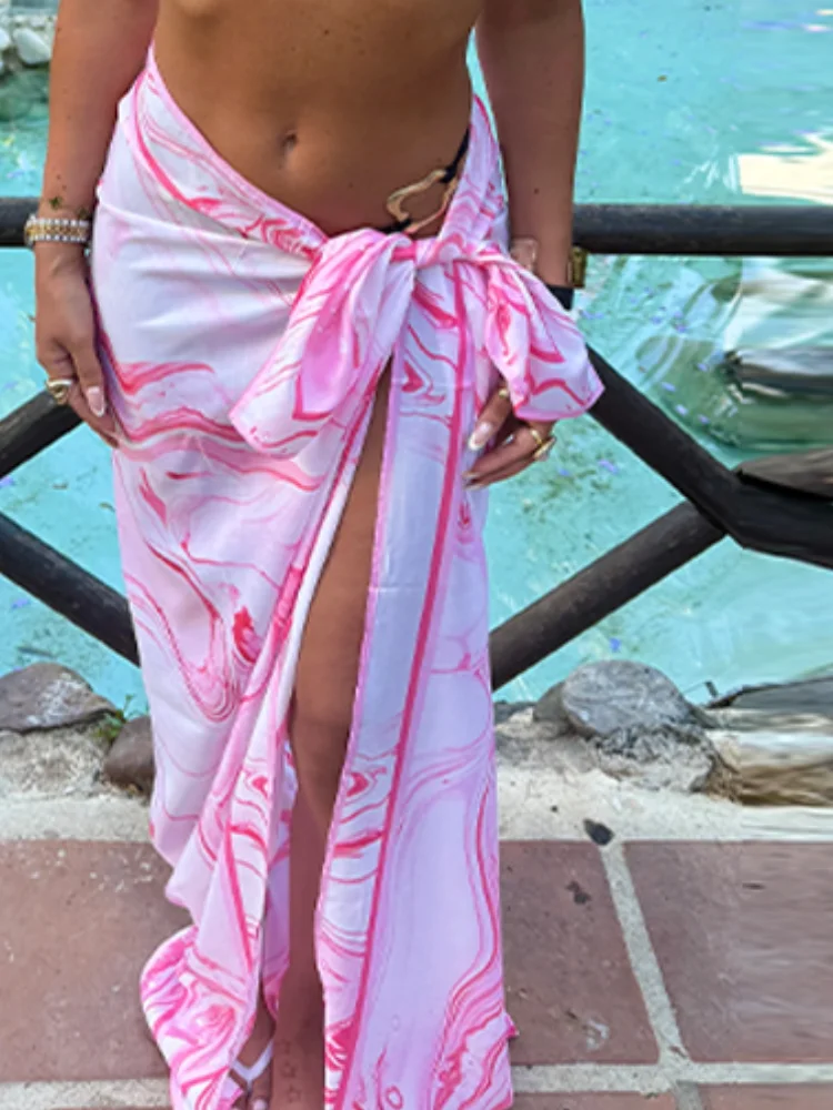 Sexy Women's Skirt Lace Up Side Split Printed Long Female Beach Skirts 2026 Sum…