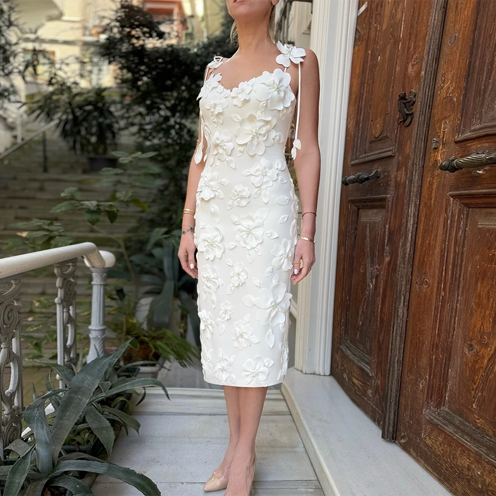 Exquisite Civil Wedding Dresses Crepe Fabric Sheath/Column Wedding Party Dress Ivory Sweetheart Applique Pearls Bridal Dress
