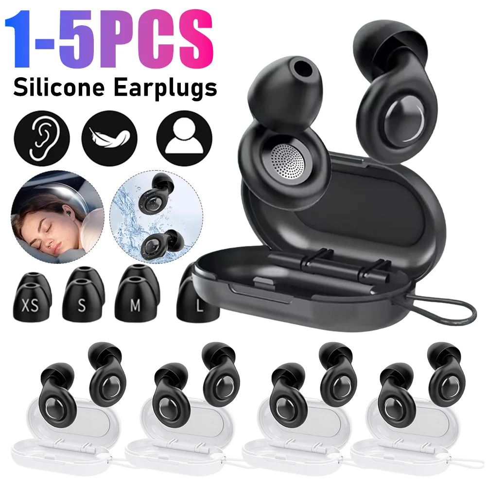 Reusable Silicone Sleep Ear Plugs with 10 Ear Tips in XS/S/M/L Snore Blocker Ear Plug Hearing Protection Earplugs for Sleeping