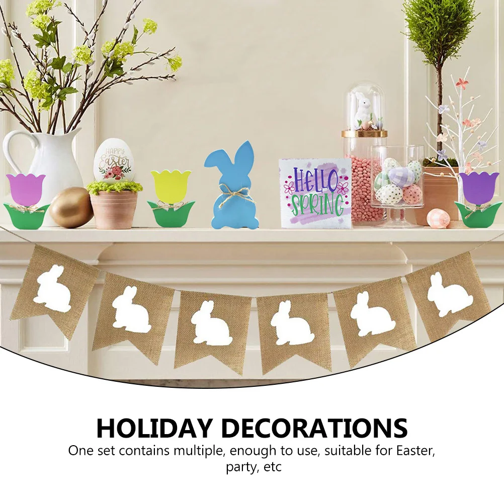 

5pcs Wooden Bunny Rabbit Adornment Desktop Decoration Home Office Easter Craft Wood Ornament Party Holiday Diy Decor