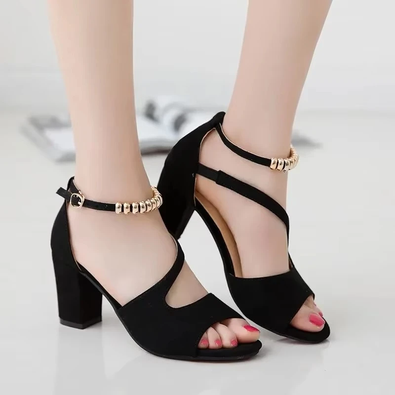 

Fashion high heels new European and American word with suede thick-heeled sandals sexy backless high-heeled sandals large size