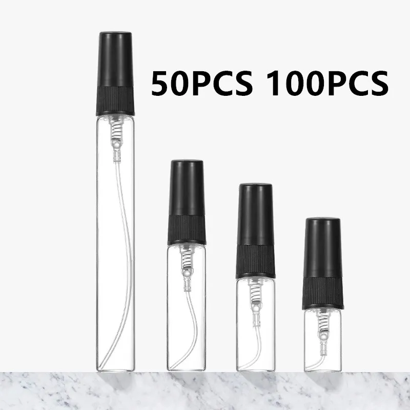 50/100PCS 2ML 3ML 5ML 10ML Black Portable Glass Perfume Bottle Empty Refillable Bottle Cosmetics Bottle Sample Thin Glass Vials