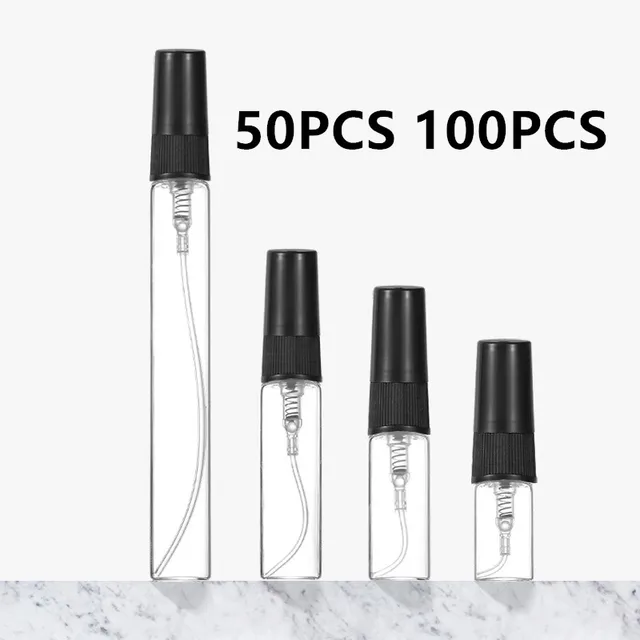 50/100 SZTUK 2ML 3ML 5ML 10ML Czarna przenośna szklana butelka perfum Pusta butelka wielokrotnego napełniania Butelka kosmetyczna Próbka cienkich szklanych fiolek