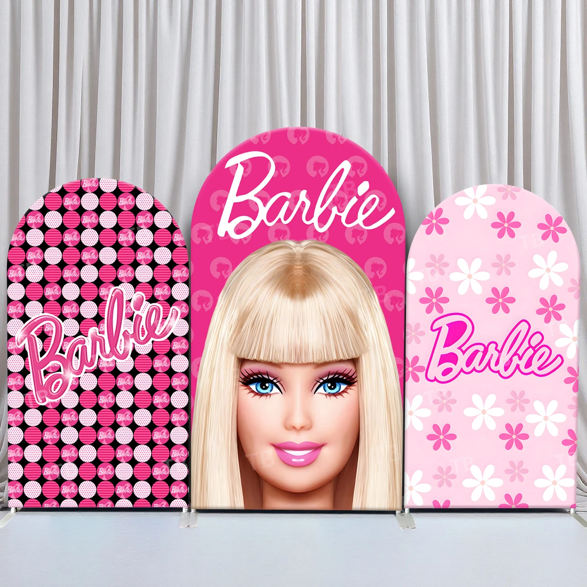 

TB Princess Barbie Arch Backdrop Cover Pink Theme for Girls Birthday Party Decor Baby Shower Photo Background Elastic Fabric