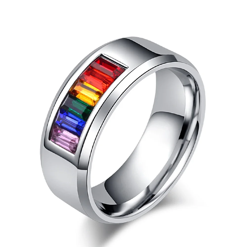 Stainless Steel Rainbow Pride Ring For Men Woman Wedding Engagement Jewelry Gifts