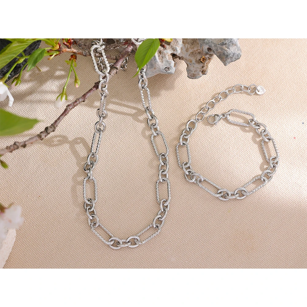 Yhpup Waterproof Stainless Steel Metal Handmade Neck Chain Necklace Bracelet for Women Statement Fashion Jewelry PVD Plated