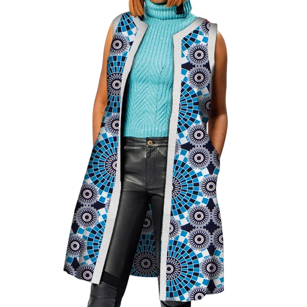 

African Clothes Bazin Riche African Dresses for Women Dashiki Long Vest Coat Jacket Traditional Women African Clothing WY4207