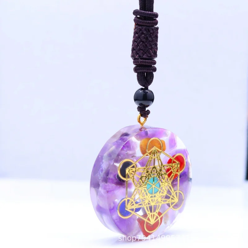 35mm Lucky Necklace Crystal Gravel Epoxy Resin Pendant Handmade