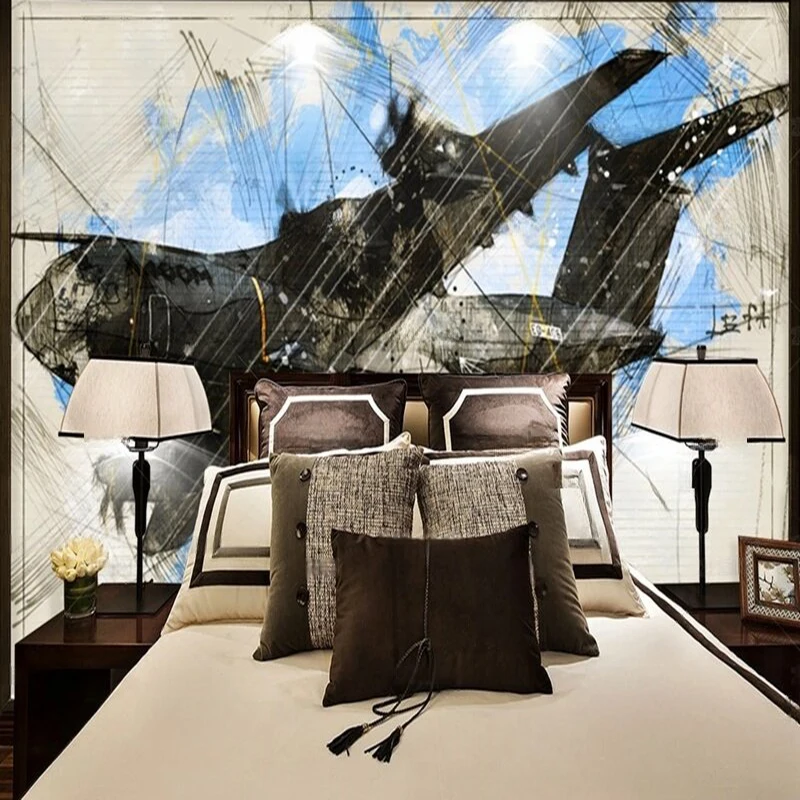 MU8822 Abstract Mural Wallpaper Watercolor fighter jet Custom Wall Covering Home Interior Decoration Wall Papers