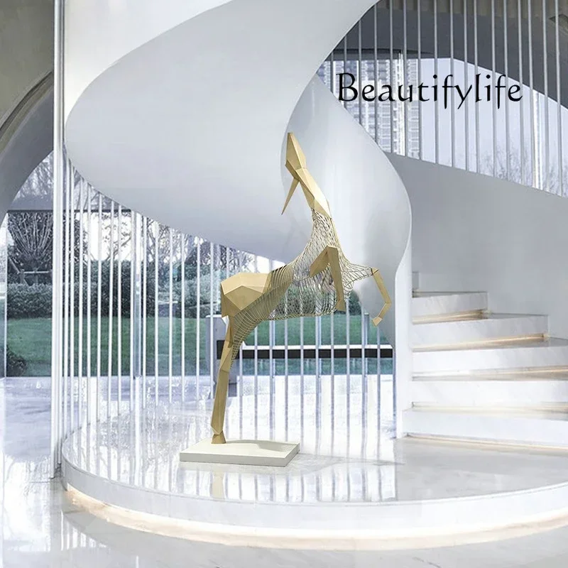 

Commercial HH Large stainless steel deer sculpture artwork hotel lobby floor-to-ceiling ornament sales office decoration