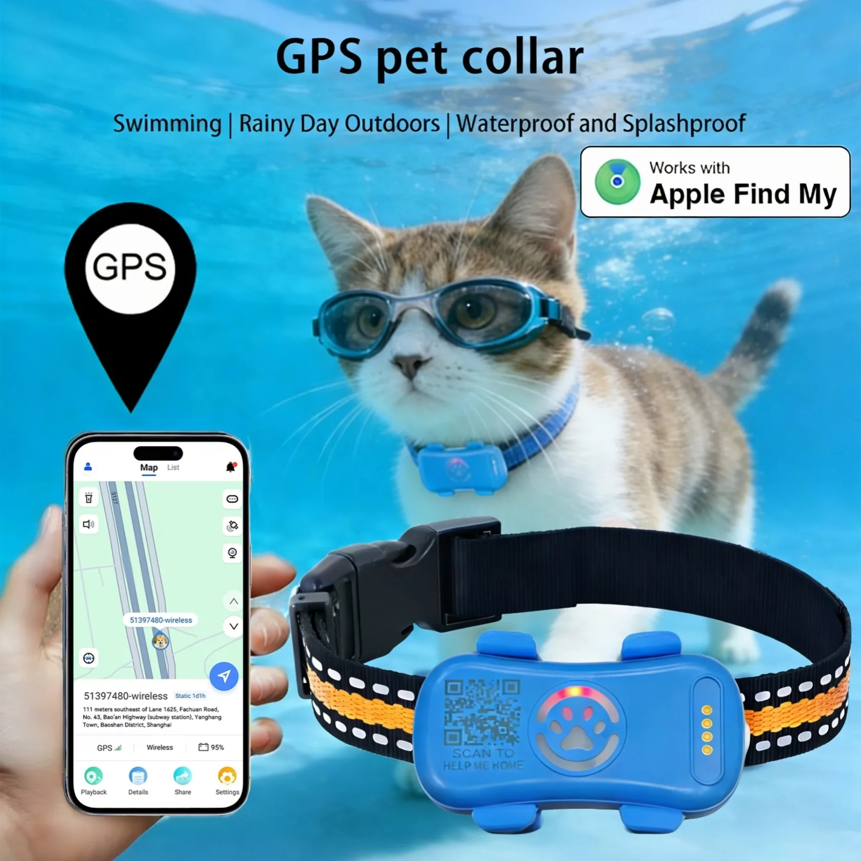 

Waterproof Pet GPS Tracker Collar - Real-Time Tracking Device for Dogs Cats, App Control Geofence Pet Locator With Subscription