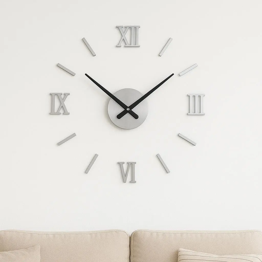 45X45cm Roman Numer 3D Watch Acrylic Mirrored Digital Wall Clock For Living Room Modern Design DIY Home Decor