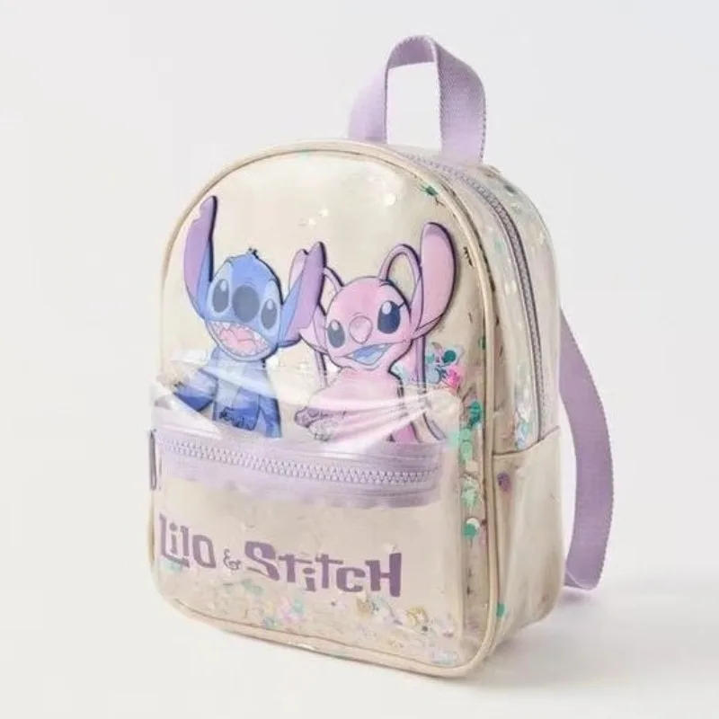 

New Disney Off-white Stitch Printed Transparent Sequin Star Decoration Cute High-quality Backpack for Boys and Girls