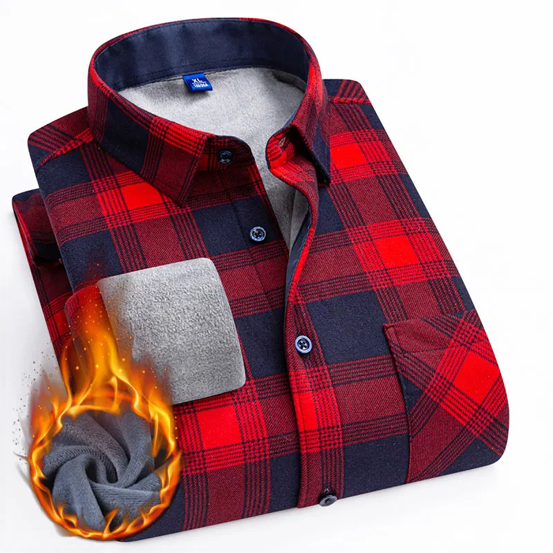 Autumn and winter new fleece shirt men's business thickened warm double-sided fleece casual non-ironing 8XL extra size