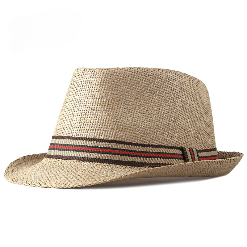 Spring Summer British Women\'s Beach Jazz Hat Men\'s Straw Hat Outdoor Sunshade Hats Fedora Hat Middle-aged Elderly Top Hat Caps