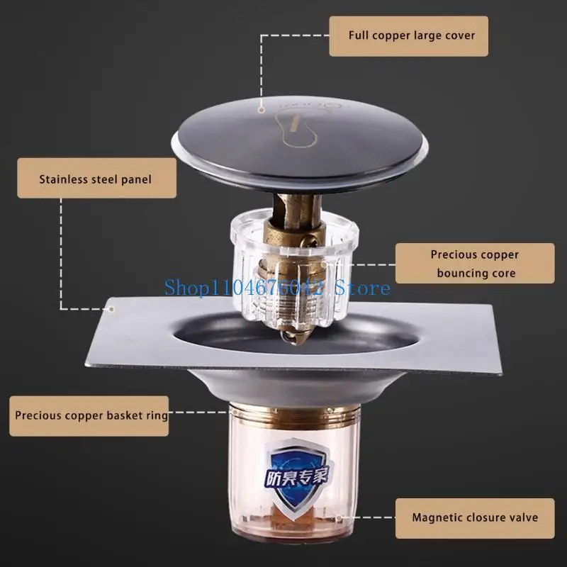 

5asd Foot Activated Seal Drain Cover Metal Construction Odor Proof Insect Barrier Easy to Use for Shower Sink Floor Drain