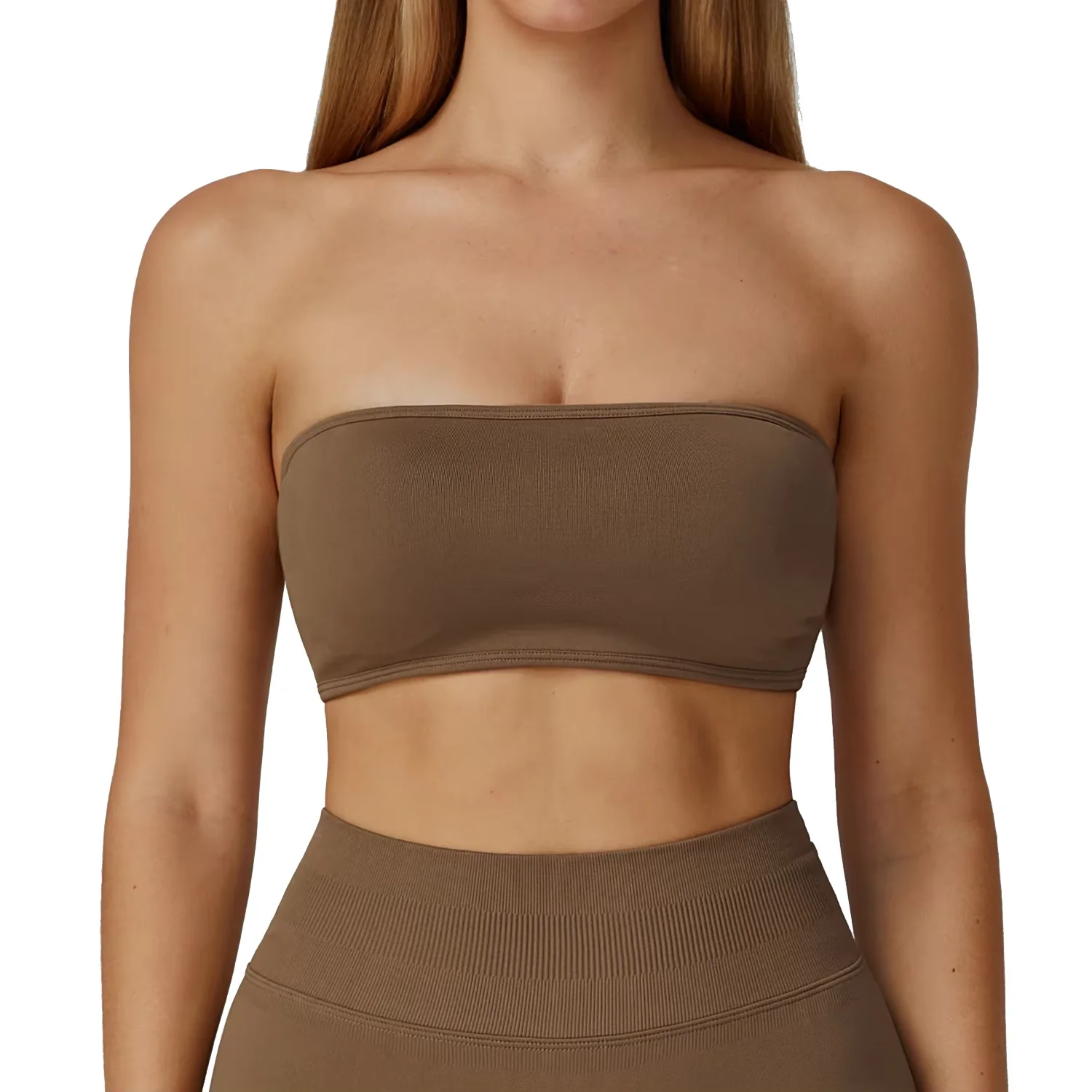 Women's Strapless Sports Bra Compressed Seamless One-Piece Crop Top for Gym Fitness Yoga Wear Running