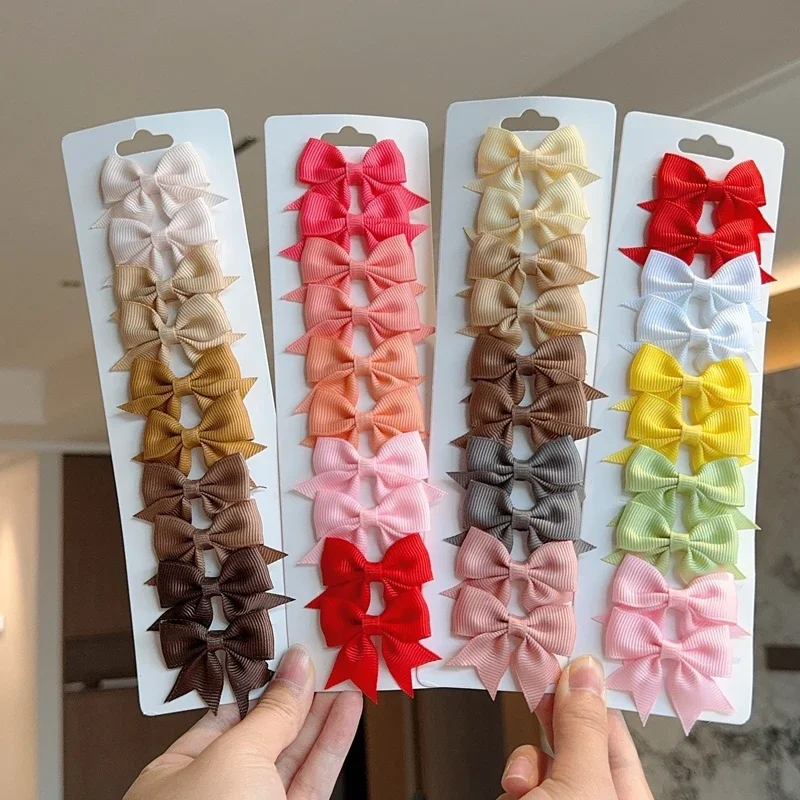 10Pcs/set Solid BB Hair Clips For Cute Girls Ribbon Bowknots Boutique Barrettes Hairpins Headwear Kids Hair Accessories Gifts