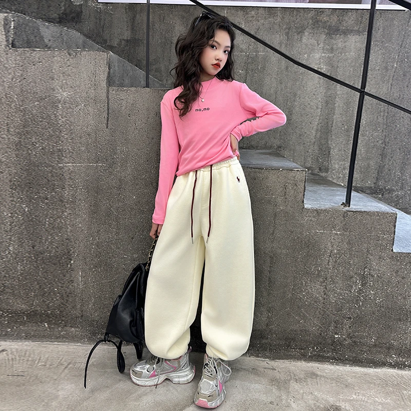 5-14y Girls Winter T shirt for Kids Girl clothes Long Sleeve Tees Tops Versatile Warm Sweatshirt for Children's clothing Hiphop