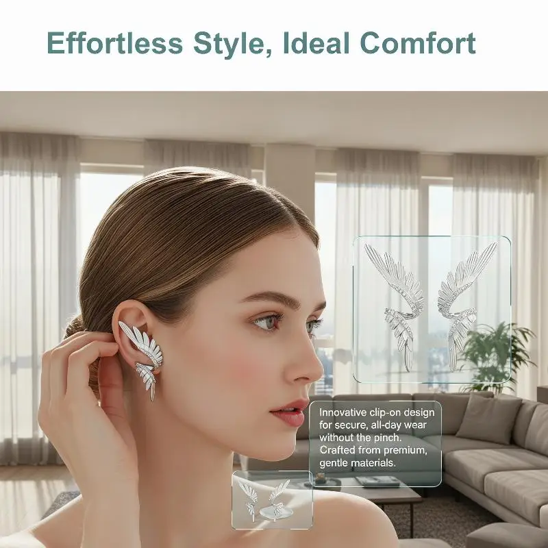 Simple Alloy Long Wing Stud Earrings Fashion Wing Shape Daily Wear Ear Accessories for Women Unique Gifts