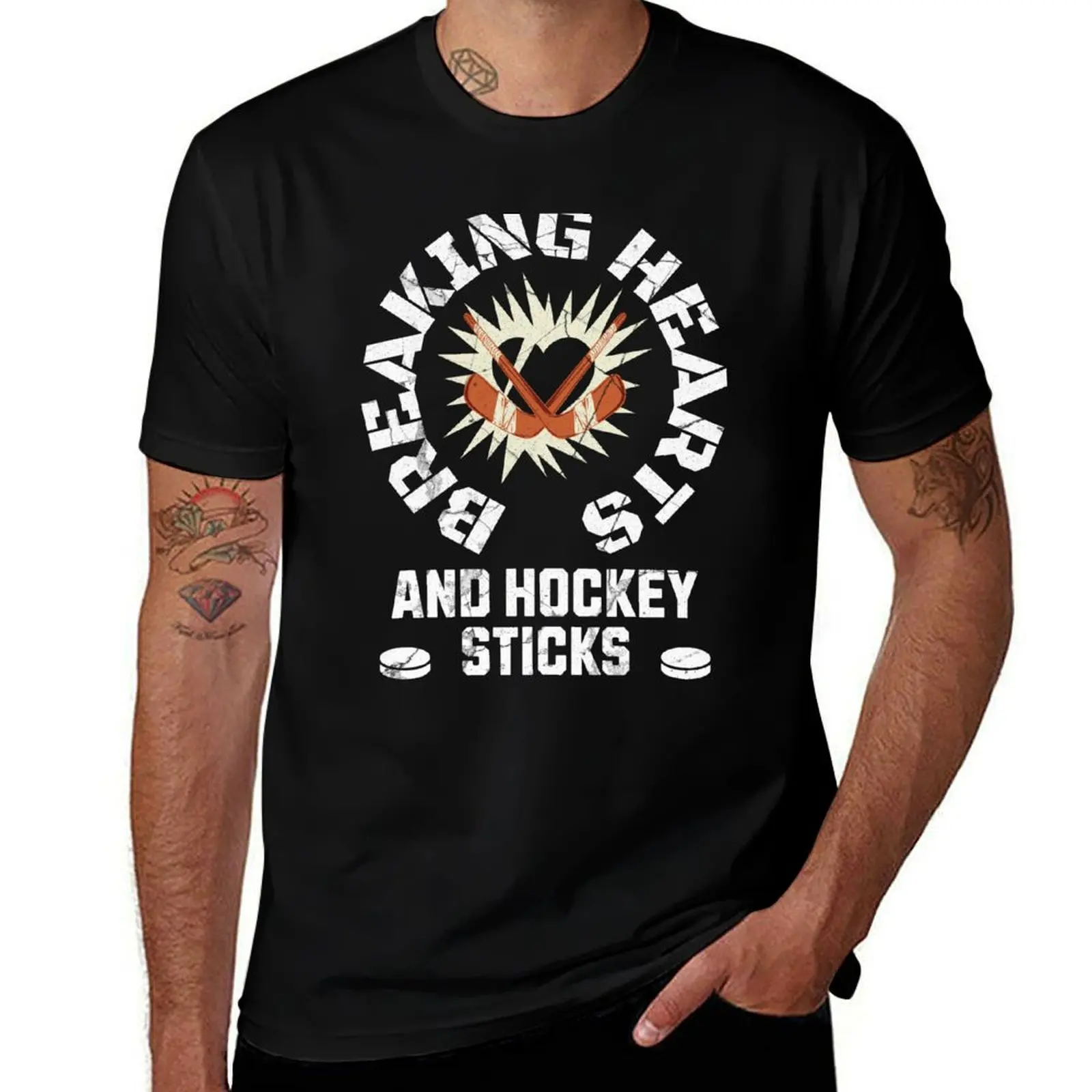 Breaking Hearts And Hockey Sticks Funny Hockey Quote T-Shirt Plus Size All Match Tee Shirt T-Shirt