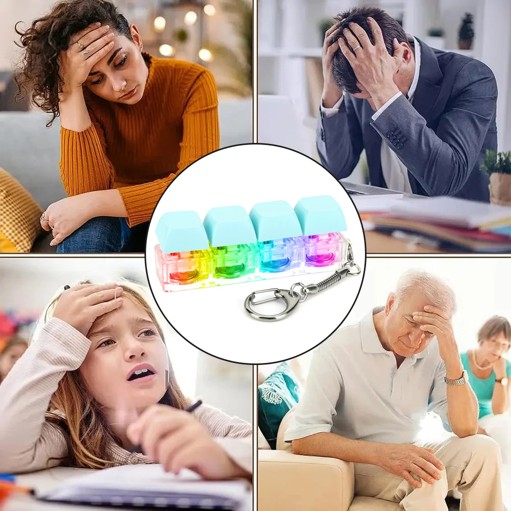Jouets de décompression de clavier, 4 touches, Clicker, jouet avec lumière LED, jouet Fidget, clé mécanique, pour adultes et enfants