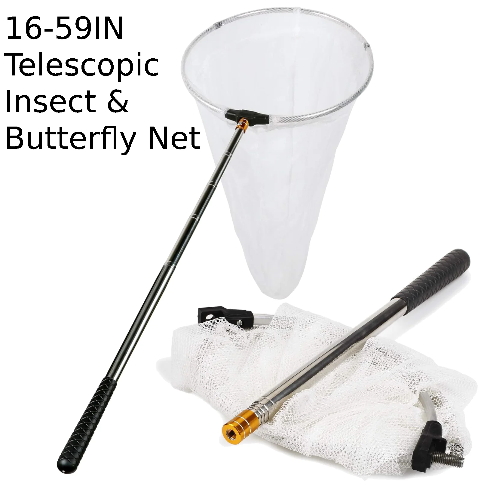 Épuisette professionnelle pour insectes et papillons avec anneau de 11 pouces, profondeur de filet de 20 pouces, manche télescopique en acier inoxydable de 59 pouces, épuisette de pêche