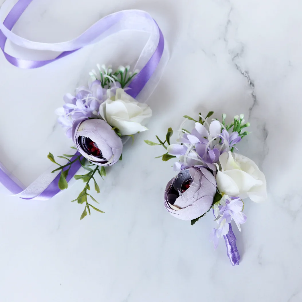 

2025 Wedding Flowers Bridal Boutonnière Corsage and Wrist corsage 5 pcs per set Wedding Accessories