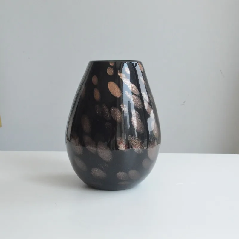 

French retro leopard print, black dot sprinkled gold amber, art antique vase, high-grade glaze