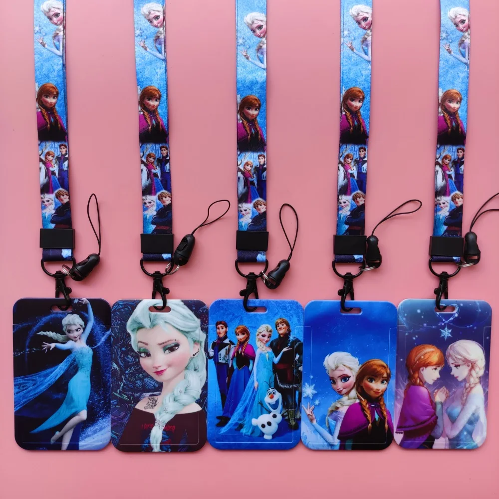 Disney-portatarjetas de princesa Anna y Elsa para mujer, funda de tarjeta de Frozen, soporte para insignia de identificación, tarjetero de negocios para niña, Clip retráctil