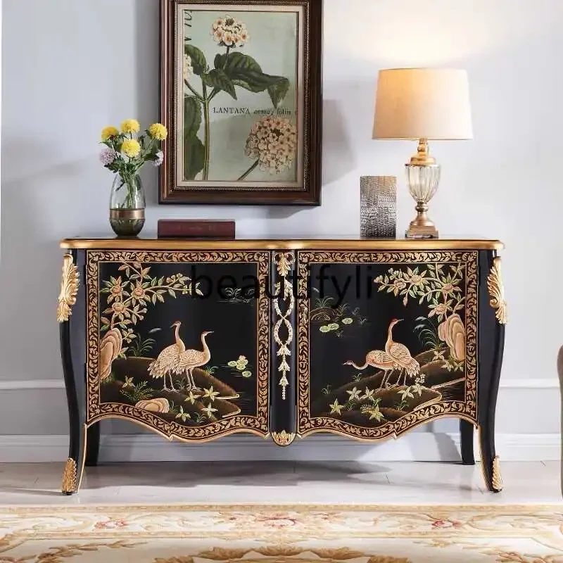

American solid wood painted dining side cabinet, living room storage storage cabinet, retro entrance decorative cabinet6220