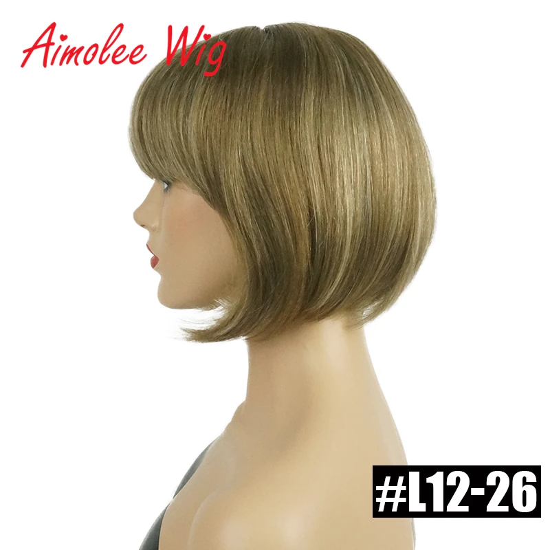 شعر مستعار قصير مستقيم على شكل بوب من إيمولي مع غرة أشقر يسلط الضوء على مزيج الشعر البشري، باروكات صناعية للنساء #3