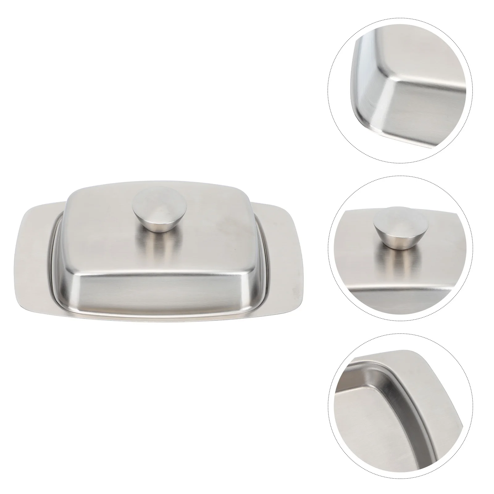 

1pc Stainless Steel Butter Dish Simple Beef Tallow Container Lid Smooth Edge Storage Plate Kitchen Tableware Cheese
