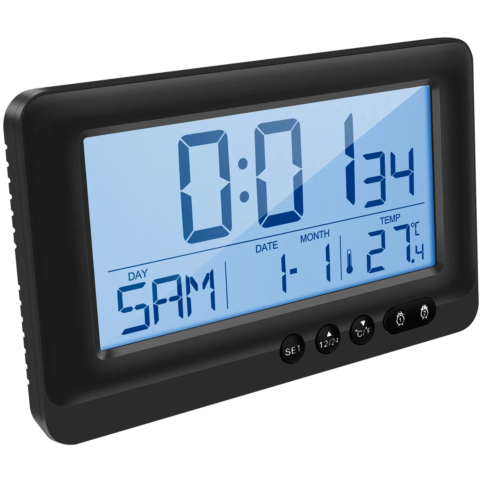 Reloj de Pared Digital LCD con Batería, Pantalla de Temperatura, Fecha y Semana, Modo Nocturno, Reloj Despertador de Mesa, Reloj Electrónico LED de 12/24H