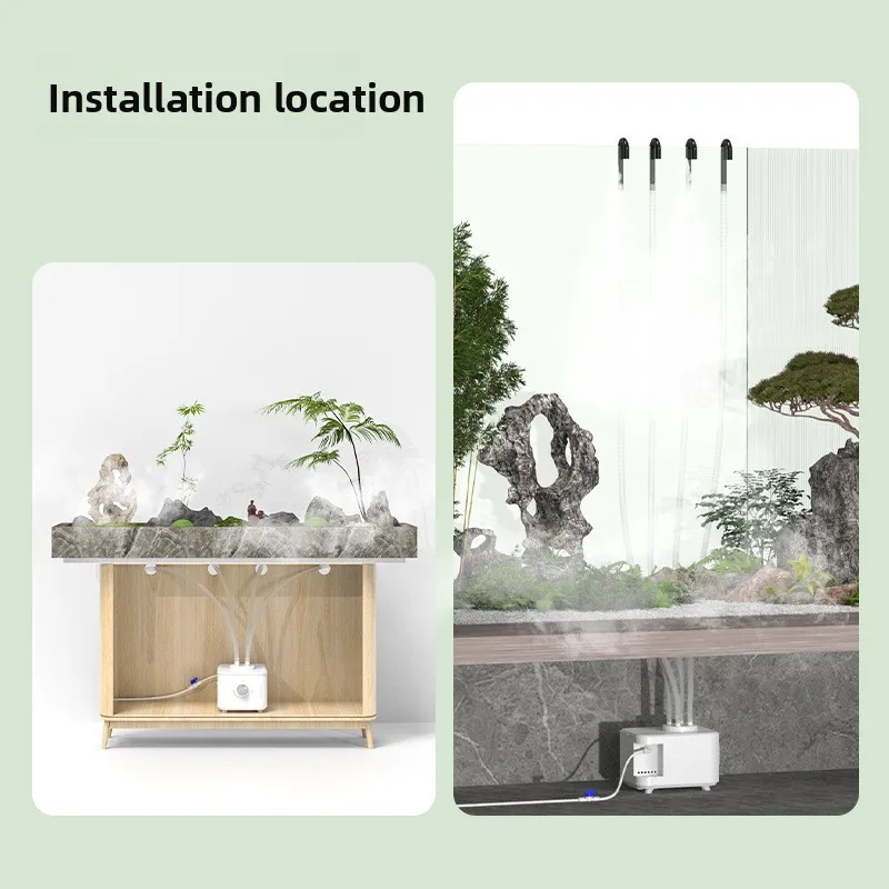 Nebulizador humidificador de recarga de agua automática, generador de niebla para exteriores para acuario, estanque de peces, jardín, rocalla y decoración de paisajes
