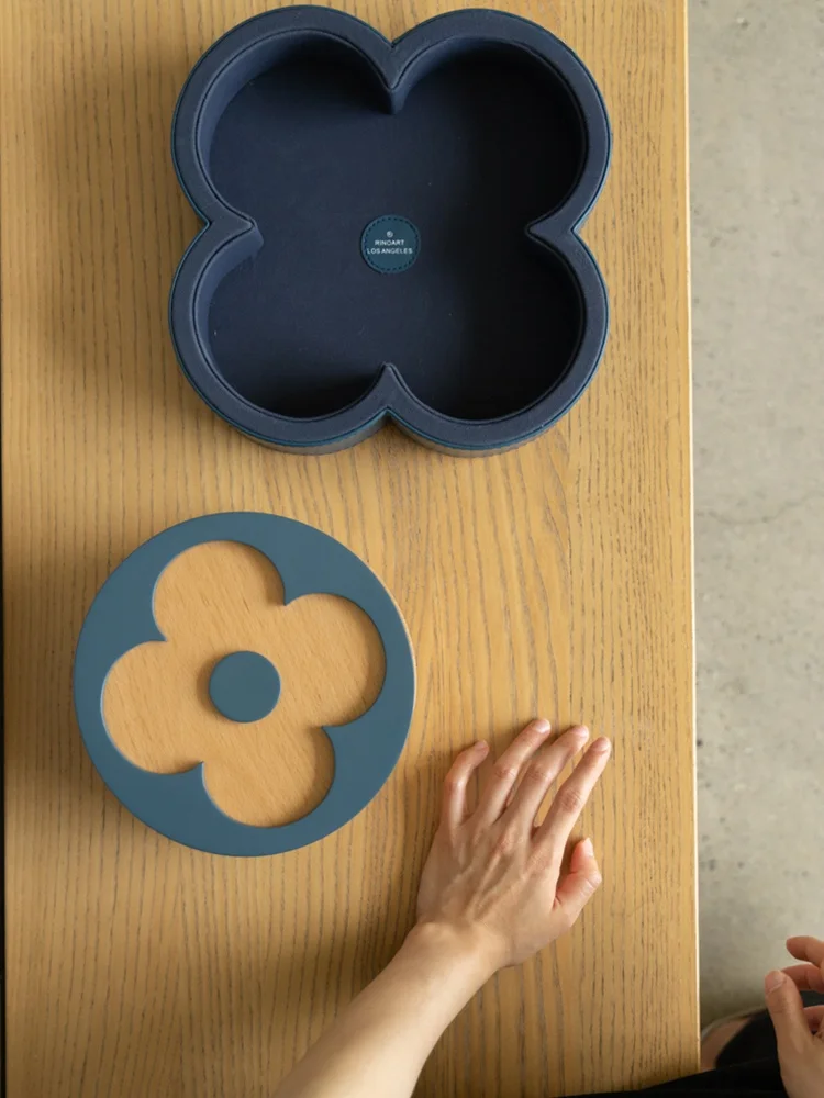 

Rinoart Louis Vuittn Jewelry Storage Box Leather Wooden Surface Peaco Stone Blue Vintage Series Home Organization Accory