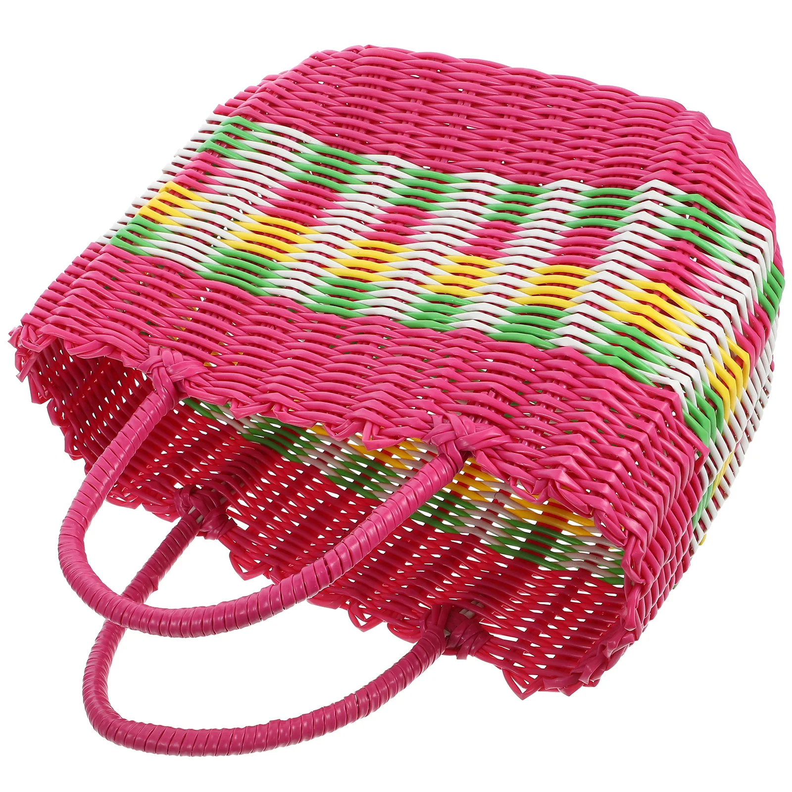 

1pc Plastic Woven Basket Medium Size Random Color Lightweight Storage Shopping Baskets MultiPurpose Home Use