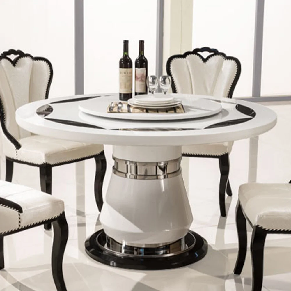 European Style Round Dining Table With 6 Chairs Modern Design Dining Room Kitchen Furniture Marble Top Dining Table