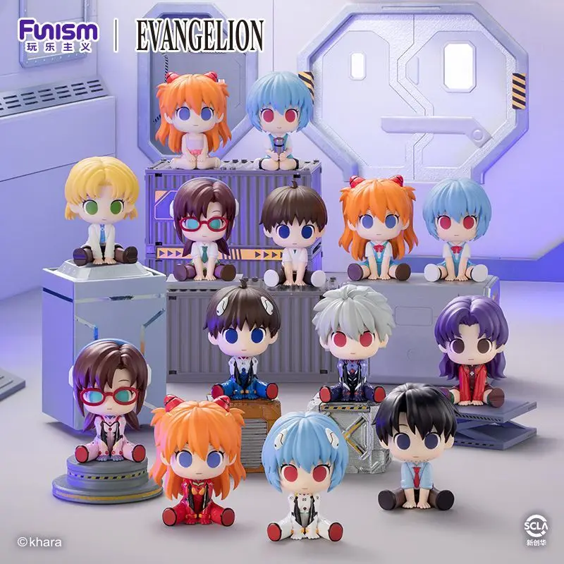 Funism Evangelion EVA Blind Box Q Sitzende Figur, Squishy Gesichtsfigur Asuka Rei Kaworu Ornament Sammlerstück Geschenk