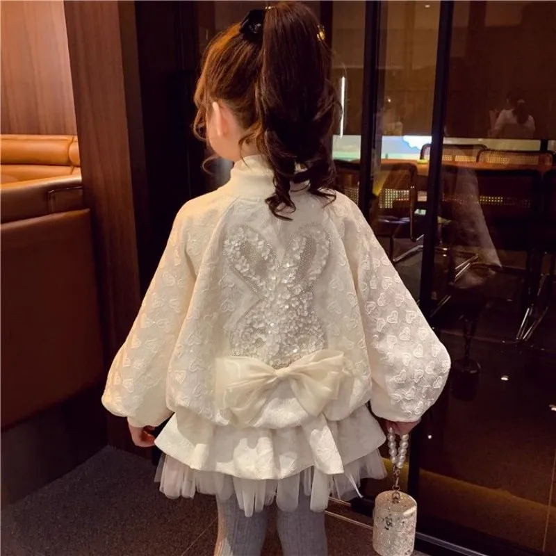 

Girls' Jacket Spring and Autumn New Style Western Children's Baseball Jacket Girls' Splicing Mesh Princess Coat