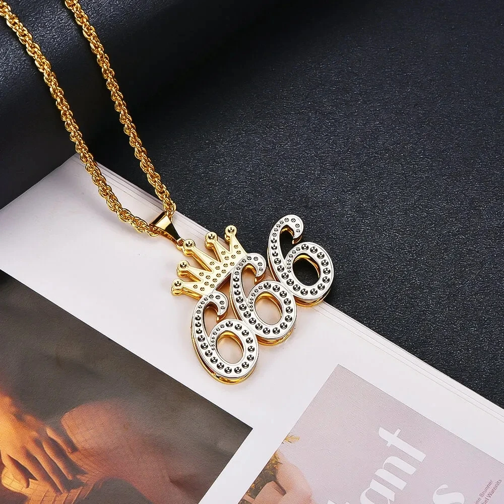 Customized Necklace Double Layer Two Tone 1 To 9 Lucky Number With Crown Personalized Custom Gold Plated Number Necklace Womens